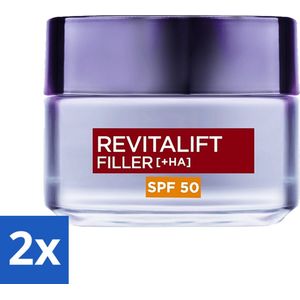 2 x L'Oréal Revitalift Filler Anti-Age Dagcrème SPF 50 50 ml - Anti-aging Dagcrème - Hyaluronzuur Crème - Rimpelcrème - Dagcrème Spf50 - L'Oréal Paris Revitalift Filler