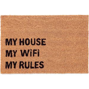 Relaxdays Deurmat kokos met tekst - 'my house, my wifi, my rules' - 60x40 cm - kokosmat