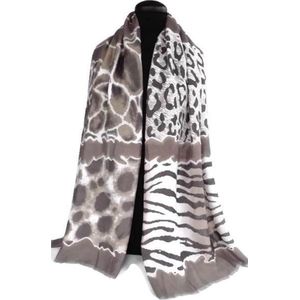 Dames sjaal panterprint - leopard - luipaard - zebra - taupe - antraciet - beige - creme wit - katoen - 90 x 180 cm