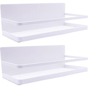 2 Pack Magnetisch Kruidenrek Sterke Magnetische Plank Perfecte Ruimtebesparing voor Kleine Keuken/Appartement Prachtige Metalen Kast voor het Opbergen van Kruiden Potten(Wit)