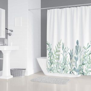 Douchegordijn groene bladeren bloemen planten badkamer textiel gordijn met antischimmel effect wasbaar douchegordijn bad incl. 10 C-ringen met gewicht onder 150x200cm (B x H)