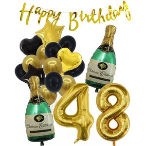48 Jaar Verjaardag Cijferballon 48 - Feestpakket Snoes Ballonnen Pop The Bottles - Zwart Goud Groen Versiering