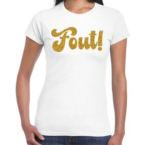 Bellatio Decorations Verkleed T-shirt dames - Fout! - wit - glitter goud - fout/goud/stout XL