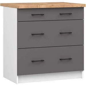 Keukenkast modulaire OLIWIA S80 met Verkblad / Onderkast met 3 Lades / AKORD Furniture Factory / Wit - Grafietgrijs / 80 x 85 x 46 cm