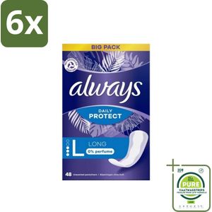 Always - Inlegkruisjes - Long - 0% Parfum - 48 Inlegkruisjes - Voordeelverpakking - 6 stuks - Inlegkruisjes - Always