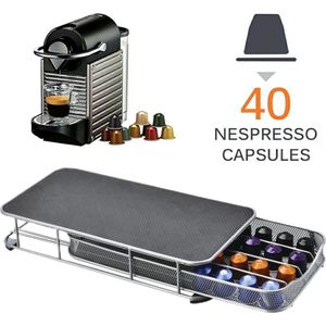 Ordelijke capsulehouder met lade - 40 caps - Metaal - Zwart - Anti-slip onderstel - Afmetingen 37,5x18x6cm