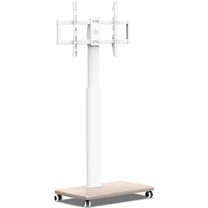 Goodivery ® Verstelbare TV Vloerstandaard met Houten Plank en Wielen voor 32-70 Inch Schermen