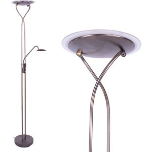 Verstelbare led staande leeslamp Empoli | 2 lichts | brons / bruin | glas / metaal | 130 cm hoog | Ø 25 cm | staande lamp / vloerlamp | dimfunctie | modern design