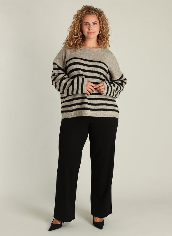 Yest Curve gestreepte gebreide trui beige