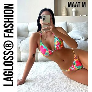 LaGloss® Bikini Bloemenprint V-string - Strand/Beach Swimsuit - 2-delig - Zomer Badmode - Maat M %%
