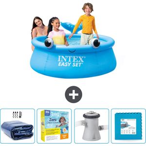 Intex Rond Opblaasbaar Easy Set Zwembad - 183 x 51 cm - Blauw - Walvis - Inclusief Solarzeil - Onderhoudspakket - Zwembadfilterpomp - Vloertegels