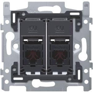 Niko 170-65214 2 RJ11-aansluitingen UTP, vlakke uitvoering, incl. inbouwraam 60 x 71 mm met schroefbevestiging