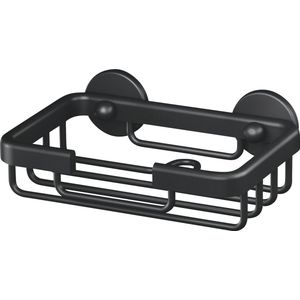 tesa ALUXX BLACK Zeepbakje met muurbevestiging - Geschikt voor moderne badkamers - Lijmoplossing, boren niet - Mat zwart, 135 mm x 46 mm x 95 mm