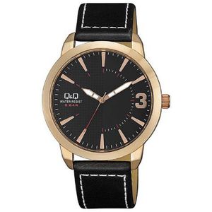 Q&Q rosekleurig Herenhorloge met zwart lederen band 5 atm waterdicht model QA98j112y