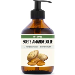Puturals Amandelolie 100% Biologisch - 300ml - Koudgeperst en Puur - Zoete Amandelolie Voor Haar, Huid en Gezicht