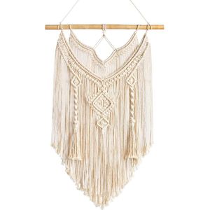 Boho Chic Macrame Wandbehang - Handgeweven Drijfhout Wandtapijt - Indie Kamerdecoratie - Appartement Slaapkamer Geschenken - Balkon Decor - 43 cm Breed x 66 cm Lang