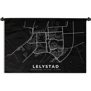 Wandkleed - Wanddoek - Kaart - Lelystad - Zwart - 60x40 cm - Wandtapijt