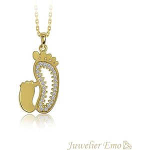 Juwelier Emo – 14 Karaat Gouden Ketting Dames met Moeder & Baby voetjes - 45 CM