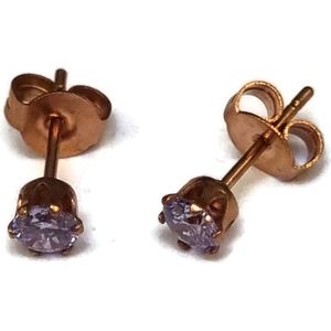 Aramat jewels ® - Zweerknopjes rond zirkonia rosékleurig lila staal 4mm