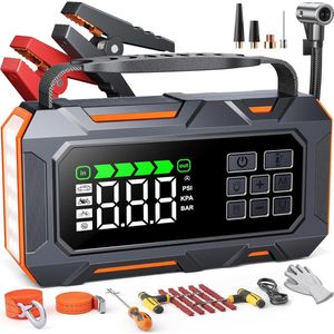 DailySupplies® Jumpstarter met Compressor - Startkabels - Starthulp voor Auto - Accubooster - Zwart