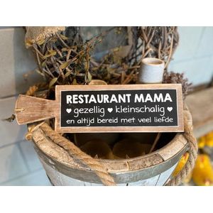 Tekstplank Mama Restaurant / hout / stoer en sfeervol / landelijk / moederdag / vaderdag / cadeau / verjaardag