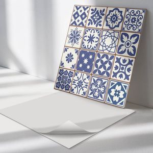 Wallfluent Vinyl Wandpaneel - Decoratieve tegelpatronen Zelfklevende Wandbekleding - 50 cm x 50 cm - Blauw Vinyl Wandpaneel - 4 stuks - Vierkant Wandbekleding Vinyl - Texturen Wandpaneel - Wandpaneel PVC - Wandpaneel Keuken en Badkamer