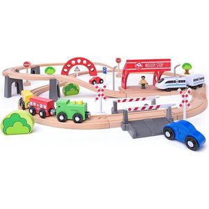 Woody toys houten treinbaan 60-delig met elektrische locomotief