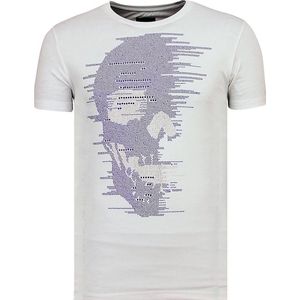 Skull Glitter - Zomer T shirt Heren - 6338W - Wit