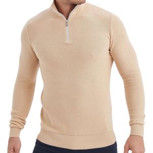 YVES ENZO Half Zip Heren Trui 100% Piqué katoen - Heren Sweater - Schipperstrui met rits - Coltrui Heren - Maat XXL - Beige