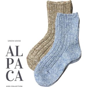 green-goose® Alpaca Sokken Kinderen - 2 Paar - Maat 25-27 - Bruin, Blauw - Heerlijk Zacht Alpacawol
