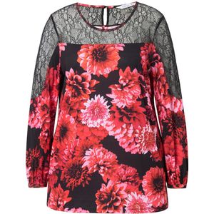 MIAMODA MIAMODA - Dames - Blouse A-lijn bloempatroon mesh-inzetstukken - Purper - Maat 42