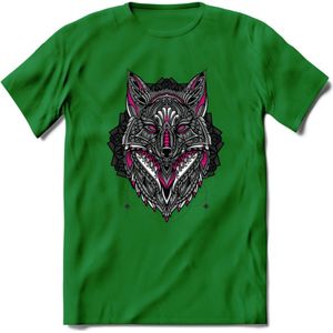Vos - Dieren Mandala T-Shirt | Roze | Grappig Verjaardag Zentangle Dierenkop Cadeau Shirt | Dames - Heren - Unisex | Wildlife Tshirt Kleding Kado | - Donker Groen - XL