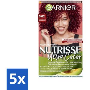 5 x Garnier - Nutrisse Ultra Color 5.62 - Haarkleuring - Levendig Rood - Voedend - Permanente Kleur - Haarkleuring - Rood - Permanent - Grijsdekking - Voedend