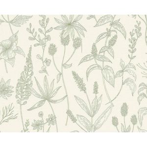LANDELIJK BLOEMEN BEHANG | Botanisch - zilver wit groen - A.S. Création Trendwall
