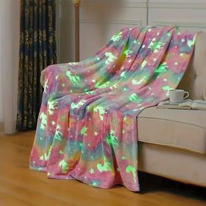 Fleece deken glow in the dark - Unicorn lichtgevende plaid - fleece dekentje - knus dekentje - cadeautje - dekbed unicorn