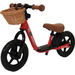 Bandits & Angels Metalen Loopfiets Met Mandje Starter Rood met Voetenplank vanaf 2 Jaar - Limited Edition - Rode Loop Fiets - Verstelbaar Zadel 29 tot 39 cm - Voor Jongens en Meisjes - Compact en Veilig - Lage Instap met Voetenplank