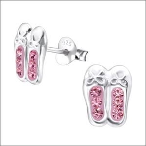 Aramat jewels ® - Kinder oorbellen ballerinas kristal 925 zilver roze 7mm x 9mm