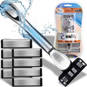 Wet Shaver 8 Replacement Blades for Men - 5-Way Blade Gift - Men Women's Razor Blades Pack - 1 Razor 8