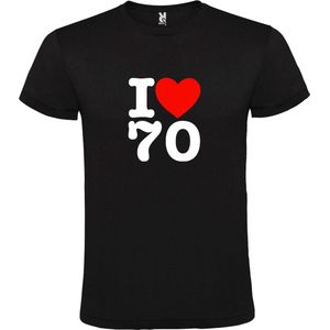 Zwart T shirt met  I love (hartje) the 70's (seventies)  print Wit en Rood size XL