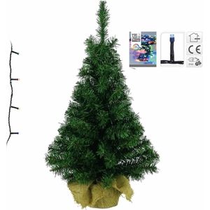 Volle kerstboom/kunstboom 75 cm inclusief gekleurde verlichting - Kunstbomen/kunst kerstbomen
