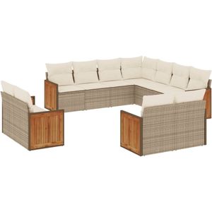 vidaXL Tuinset - 11-delig - Poly Rattan - Beige Loungeset - Tuinset - Buitendecoratie - Loungehoek - Relaxstoel