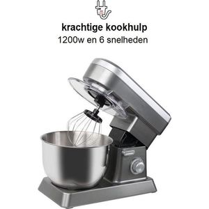 Royal Swiss - Keukenmachine Multifunctionele - Keukenrobot Mixer Xl - Keuken Robot 5 Liter - 6 Snelheden - Elektrische Energie 1200w - Kleur Zilver/Grijs