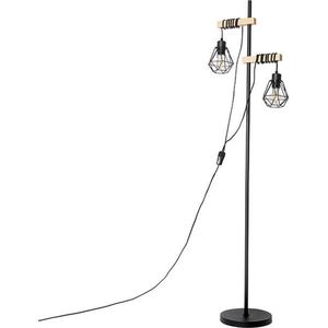 QAZQA chon - Landelijke Vloerlamp | Staande Lamp met kap - 2 lichts - H 155 cm - Zwart - Woonkamer | Slaapkamer | Keuken