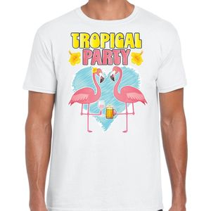 Toppers in concert - Bellatio Decorations Tropical party T-shirt voor heren - tropisch feest - wit - carnaval/themafeest XL