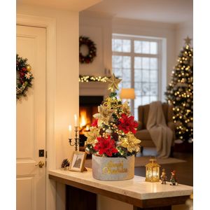 Kunstkerstboom, 30 cm, mini-kerstboom met LED-lichtsnoer