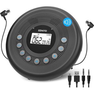 Draagbare CD-speler met Bluetooth en luidsprekers - Oplaadbare 1400mAh, schokbescherming en AUX-ondersteuning