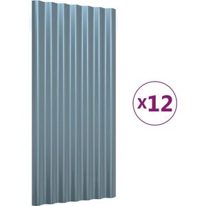 vidaXL Dakpanelen 12 st grijs 80x36 cm staal Metalen Dakpanellingen - Dakbedekking - Garage Dak - Carport Dak - Stal Dak