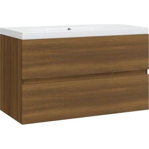 vidaXL Wastafelkast ingebouwde wasbak bewerkt hout bruineikenkleurig