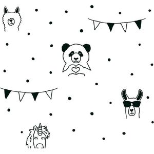DIEREN MET STIPJES EN SLINGERS BEHANG | Kinderkamer - zwart wit - A.S. Création Little Love