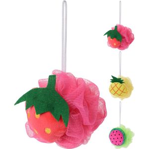 Rojafit Relaxing Bad & Douche Puff - Netspons - Fruit - Ø 12 cm. - Set a 3 Stuks!! - 3 Verschillende Kleuren!!